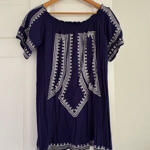 Elegant Navy Women's Blouse with White Embroidery
